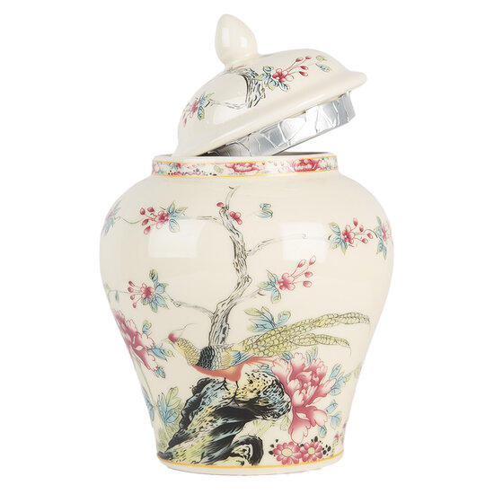 Clayre & Eef | Decoratie pot met deksel Beige Roze ø 12x18 cm | 6CE2141