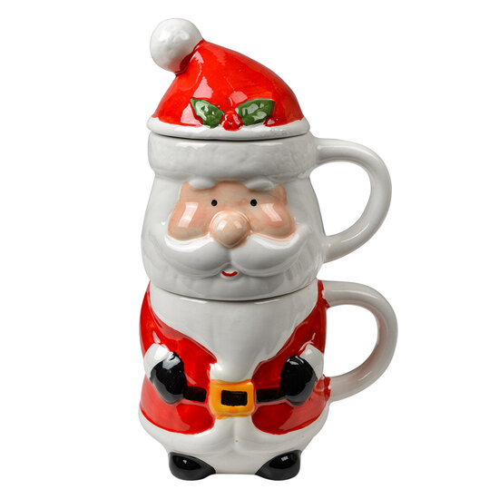 Clayre & Eef | Mok met deksel Wit Rood 13x9x22 cm / 300 ml / 375 ml | 6CEMU0194