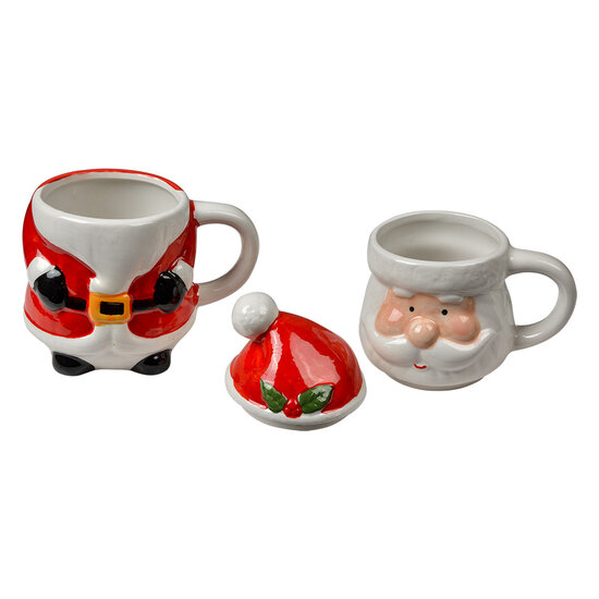 Clayre & Eef | Mok met deksel Wit Rood 13x9x22 cm / 300 ml / 375 ml | 6CEMU0194