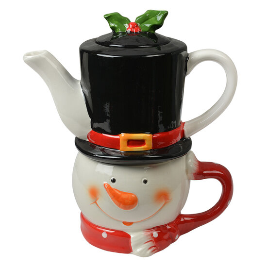 Clayre & Eef | Tea for One Wit Zwart 19x11x21 cm / 525 ml / 425 ml | 6CETEFO0002