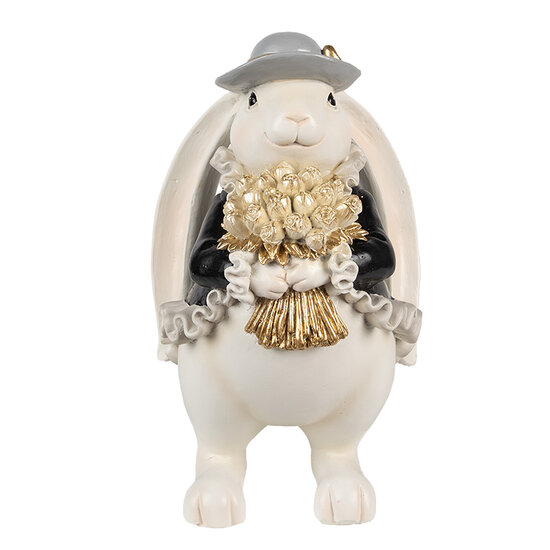 Clayre & Eef | Decoratie Konijn Wit Zwart 14x13x22 cm | 6PR5150