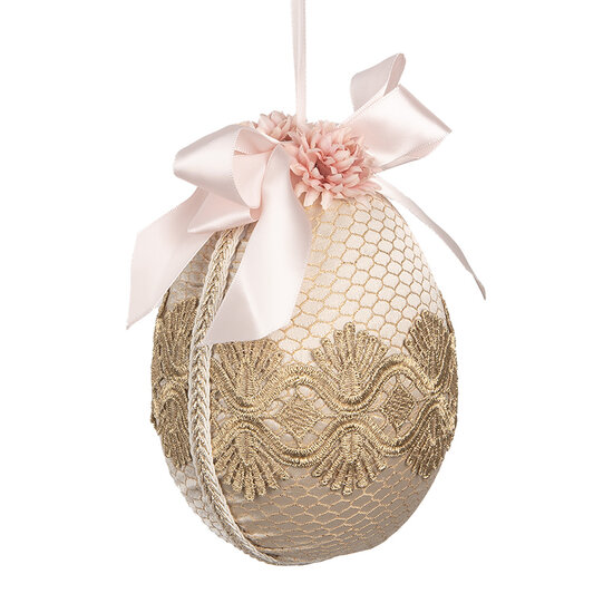 Clayre & Eef | Decoratie Hanger Ei Beige Roze ø 11x14 cm | 65918
