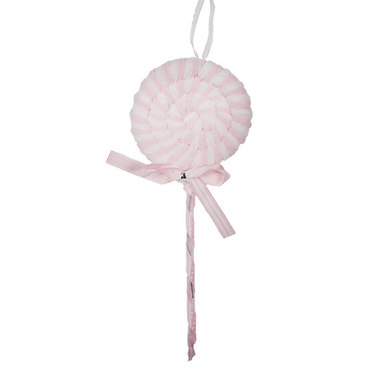 Clayre & Eef | Kerstdecoratie Hanger Lolly Roze Wit 9x2x25 cm | 66114P