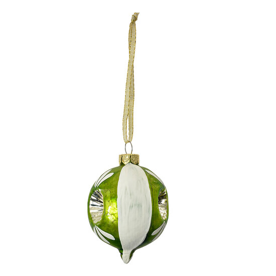 Clayre & Eef | Kerstbal Groen Wit ø 5x7 cm | 6GL4709