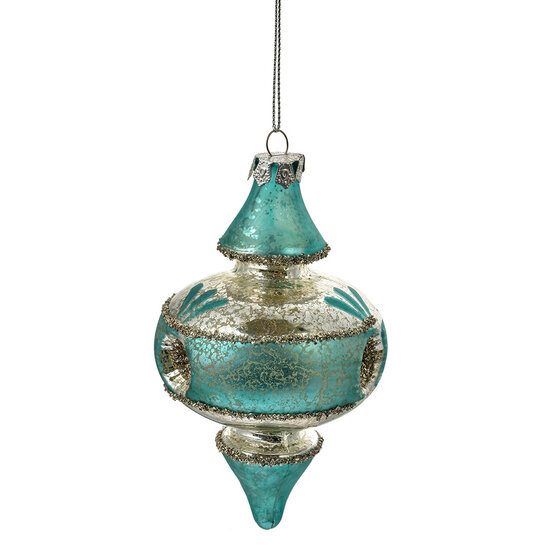 Clayre & Eef | Kersthanger Blauw Zilverkleurig ø 8x13 cm | 6GL4716
