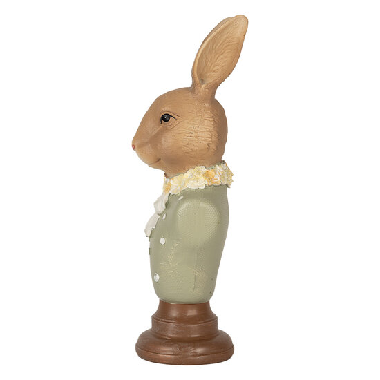 Clayre & Eef | Decoratie Beeld Konijn Bruin Groen 6x5x18 cm | 6PR5364