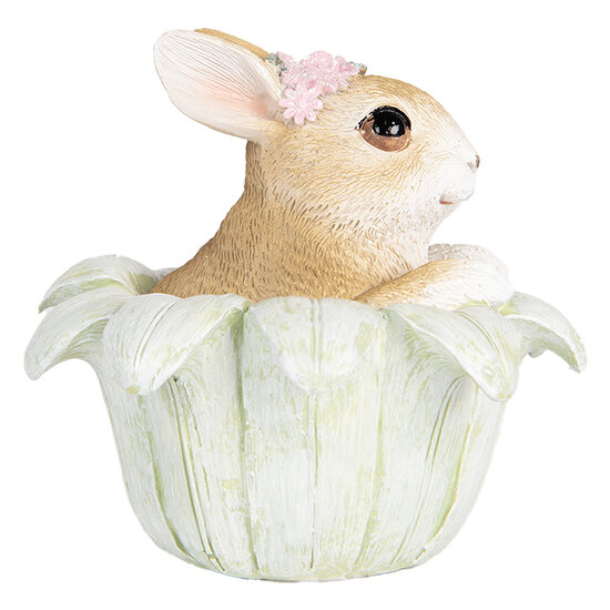 Clayre & Eef | Decoratie Beeld Konijn Beige Groen 12x12x12 cm | 6PR5450