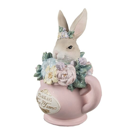 Clayre & Eef | Beeld Konijn 12x8x14 cm Beige Roze Kunststof | 6PR5170