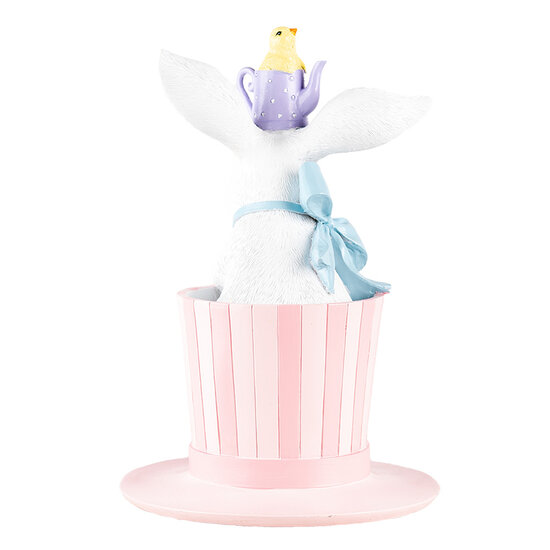 Clayre &amp; Eef | Decoratie Konijn op hoed Wit Roze &oslash; 18x26 cm | 6PR5221
