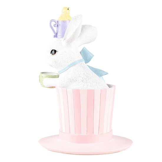 Clayre &amp; Eef | Decoratie Konijn op hoed Wit Roze &oslash; 18x26 cm | 6PR5221