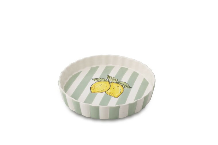 Quicheschaal taartvorm Fruity Citron serveerschaal handgemaakt Ø 24 rond groen wit | QU.CI.30 | Dishes & Deco