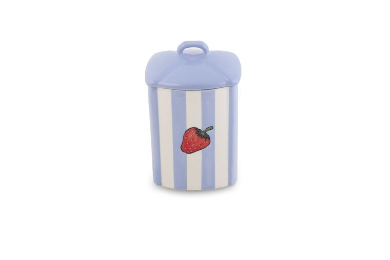 Voorraadpot Fruity Strawberry blauw wit handgemaakt 18 x 11 cm | VP.ST.00| Dishes & Deco