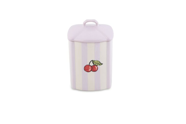 Voorraadpot Fruity Cherry lila wit handgemaakt 18 x 11 cm | VP.CE.00 | Dishes & Deco