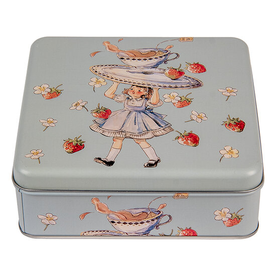 Clayre & Eef | Blikken Bewaardoos Blauw Rood 17x17x6 cm | 6BL0139