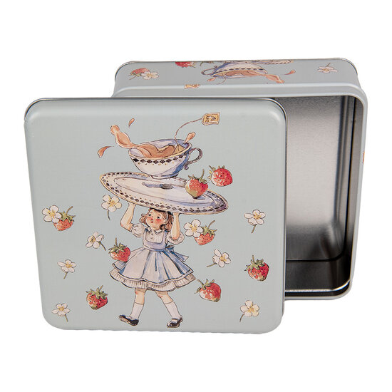 Clayre & Eef | Blikken Bewaardoos Blauw Rood 17x17x6 cm | 6BL0139
