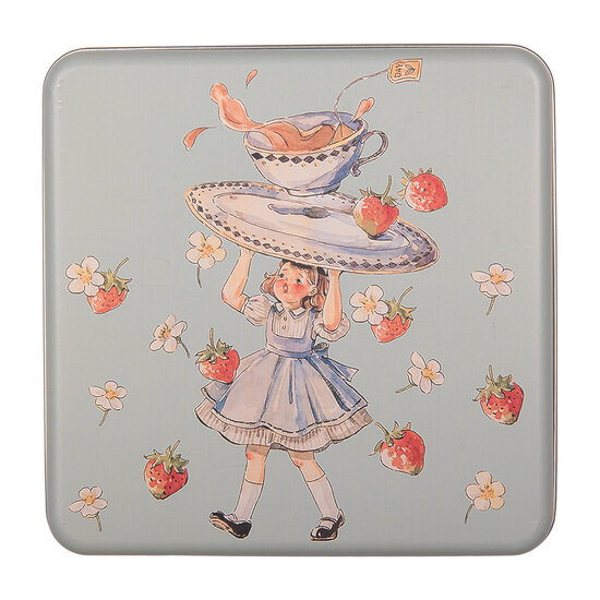 Clayre & Eef | Blikken Bewaardoos Blauw Rood 17x17x6 cm | 6BL0139