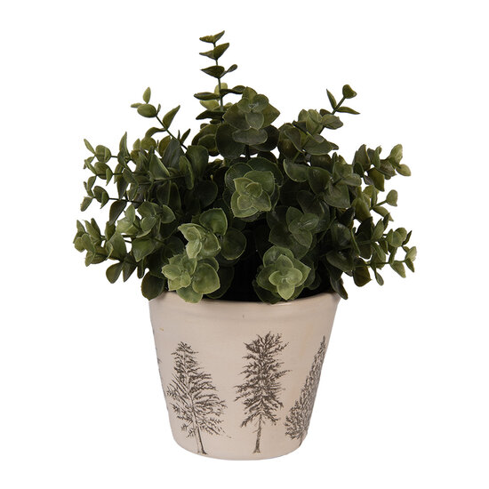 Clayre &amp; Eef | Bloempot Binnen Beige Groen &oslash; 12x11 cm | 6CENPT0001S