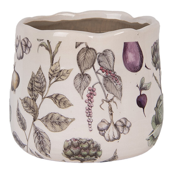 Clayre &amp; Eef | Bloempot Binnen Beige Groen &oslash; 14x12 cm | 6CETKG0001S