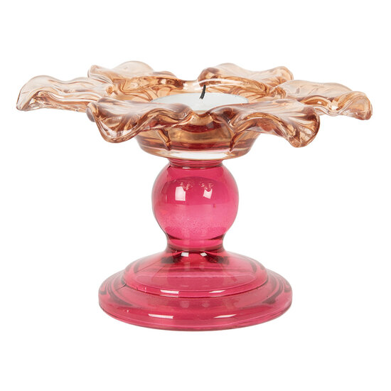 Clayre &amp; Eef | Glazen Theelichthouder Oranje Roze &oslash; 14x9 cm | 6GL5339