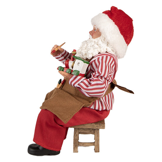 Clayre & Eef | Kerstdecoratie Kerstman Rood Bruin 13x10x28 cm | 66230