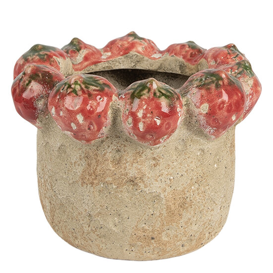 Clayre &amp; Eef | Bloempot Binnen Beige Rood &oslash; 15x11 cm | 6TE0588M