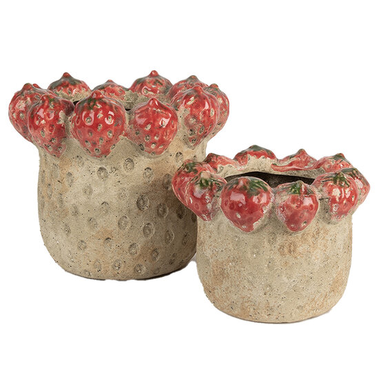 Clayre &amp; Eef | Bloempot Binnen Beige Rood &oslash; 15x11 cm | 6TE0588M