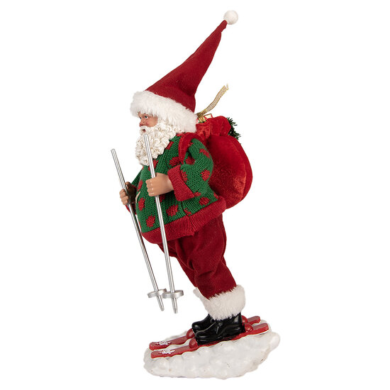 Clayre & Eef | Kerstdecoratie Kerstman Rood Groen 15x13x28 cm | 66235