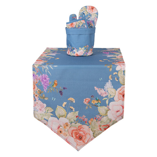 Clayre &amp; Eef | Tafelloper Blauw Beige 50x160 cm | FFA65BL