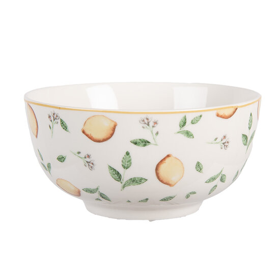 Clayre &amp; Eef | Soepkom Wit Geel &oslash; 14x7 cm / 500 ml | LELBO