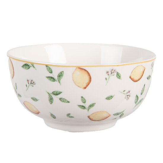 Clayre &amp; Eef | Soepkom Wit Geel &oslash; 14x7 cm / 500 ml | LELBO