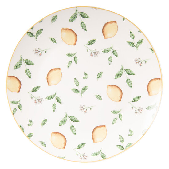 Clayre &amp; Eef | Servies Ontbijtbord Wit Geel &oslash; 20x2 cm | LELDP