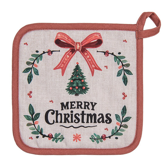 Clayre &amp; Eef | Pannenlap Beige Groen Rood 20x20 cm | TCH45