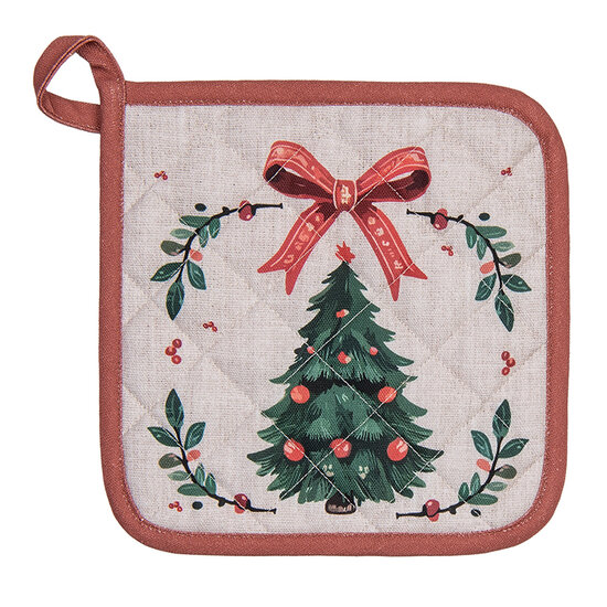 Clayre &amp; Eef | Pannenlap Beige Groen Rood 20x20 cm | TCH45