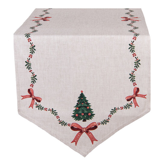 Clayre &amp; Eef | Tafelloper Beige Groen Rood 50x160 cm | TCH65