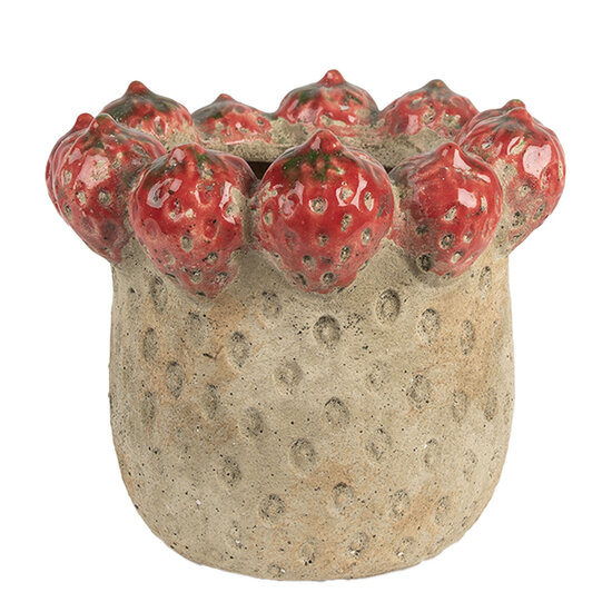 Clayre &amp; Eef | Bloempot Binnen Beige Rood &oslash; 19x16 cm | 6TE0588L
