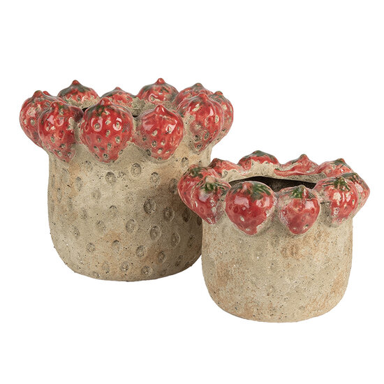 Clayre &amp; Eef | Bloempot Binnen Beige Rood &oslash; 19x16 cm | 6TE0588L