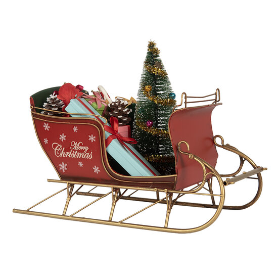 Clayre &amp; Eef | Kerstdecoratie Slee Rood Goudkleurig 30x15x22 cm | 6Y5870