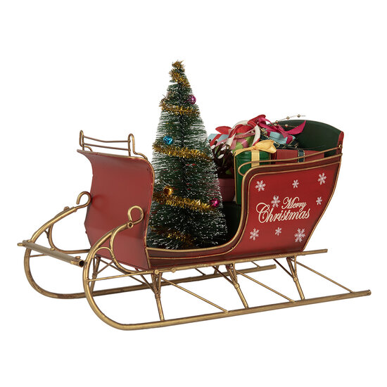 Clayre &amp; Eef | Kerstdecoratie Slee Rood Goudkleurig 30x15x22 cm | 6Y5870