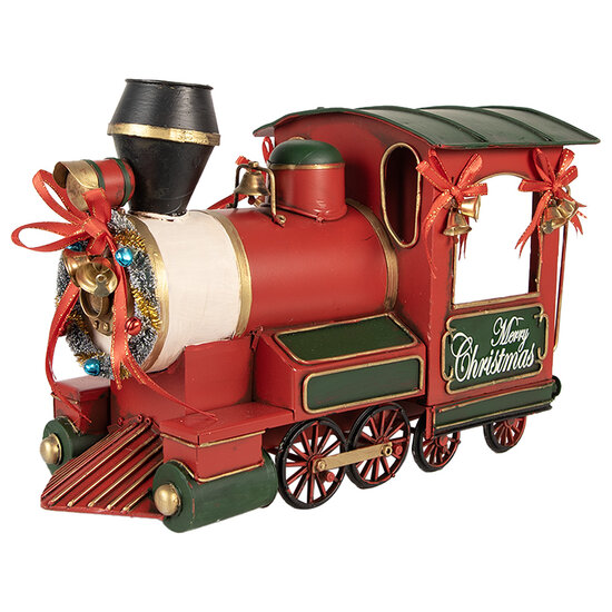 Clayre &amp; Eef | Kerstdecoratie Locomotief Rood Groen 35x16x22 cm | 6Y5871