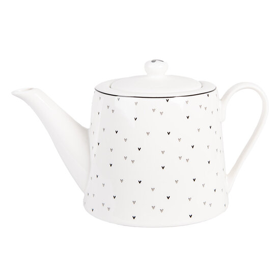 Clayre &amp; Eef | Theepot Wit Zwart 23x14x14 cm / 1000 ml | BHSTE