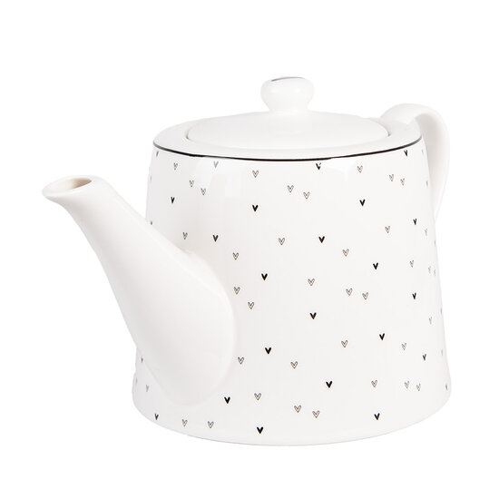 Clayre &amp; Eef | Theepot Wit Zwart 23x14x14 cm / 1000 ml | BHSTE