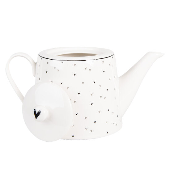 Clayre &amp; Eef | Theepot Wit Zwart 23x14x14 cm / 1000 ml | BHSTE