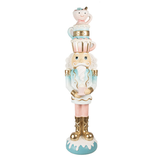 Clayre & Eef | Kerstdecoratie Beeld Notenkraker Blauw Roze 30x28x120 cm | 5PR0142