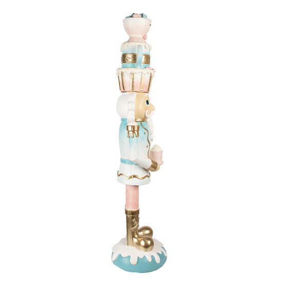 Clayre & Eef | Kerstdecoratie Beeld Notenkraker Blauw Roze 30x28x120 cm | 5PR0142