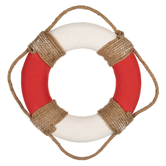 Clayre &amp; Eef | Decoratie Reddingsboei Wit Rood &oslash; 37x7 cm | 66069