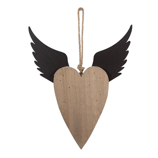 Clayre & Eef | Decoratie hanger Hart Wit Bruin 25x4x30 cm | 6H2415L