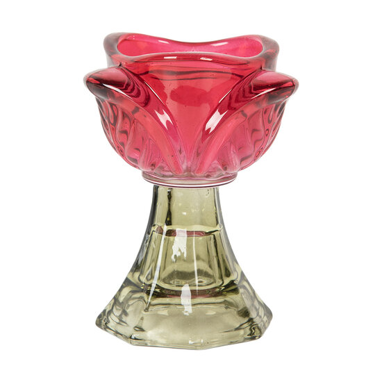 Clayre & Eef | Glazen Theelichthouder Roze Groen ø 7x10 cm | 6GL5342P