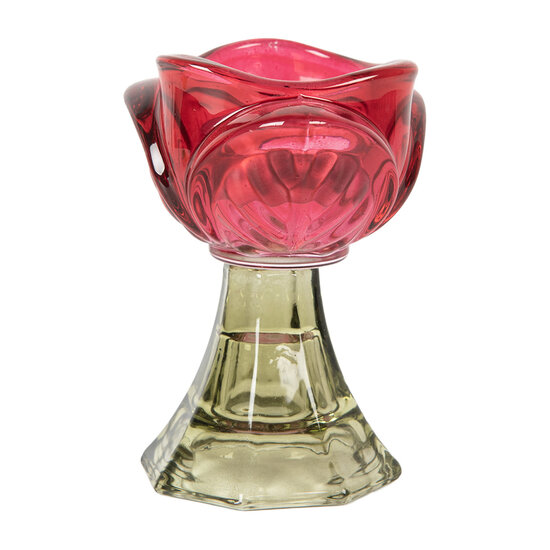 Clayre & Eef | Glazen Theelichthouder Roze Groen ø 7x10 cm | 6GL5342P