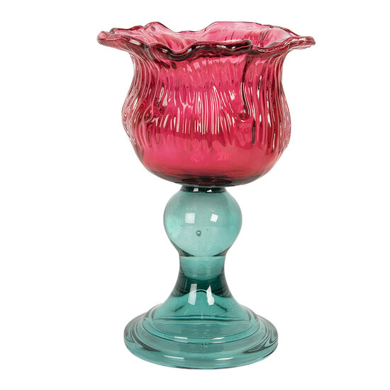 Clayre & Eef | Glazen Theelichthouder Roze Groen ø 10x16 cm | 6GL5347