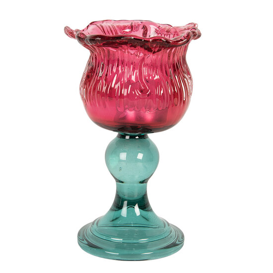 Clayre & Eef | Glazen Theelichthouder Roze Groen ø 10x16 cm | 6GL5347